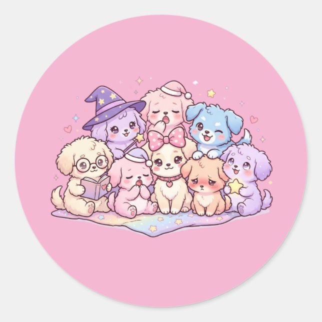 Cute Pastel Puppy Friends Sticker Sheet (Front)
