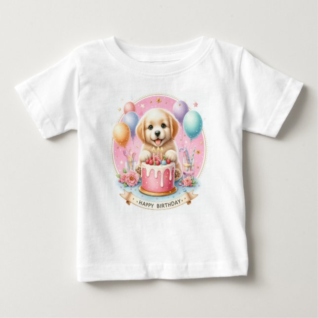 Cute Pastel Puppy Labrador - Birthday  Baby T-Shirt (Front)