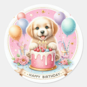 Cute Pastel Puppy Labrador - Birthday  Classic Round Sticker
