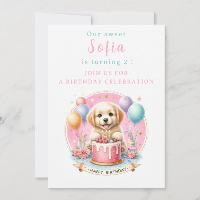 Cute Pastel Puppy Labrador - Birthday  Invitation (Front)