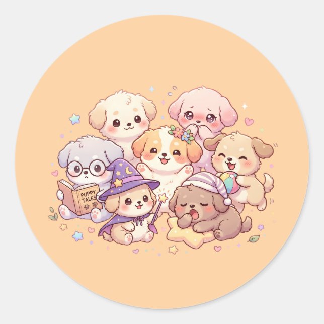 Cute Pastel Puppy Sticker Sheet (Front)