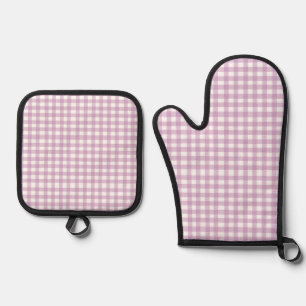 Cute Pastel Purple Gingham Oven Mitt & Pot Holder Set