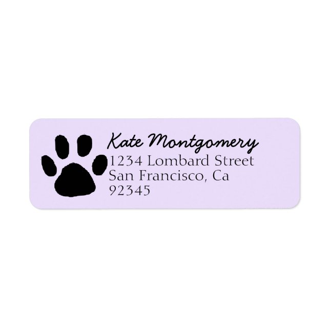Cute Pastel Purple Paw Print Return Address Label (Front)