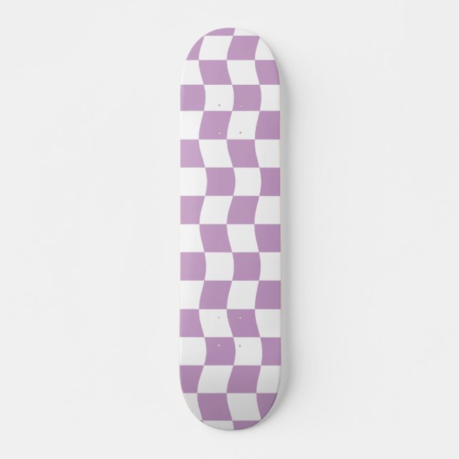 Cute Pastel Purple White Wavy Chequerboard Pattern Skateboard (Front)