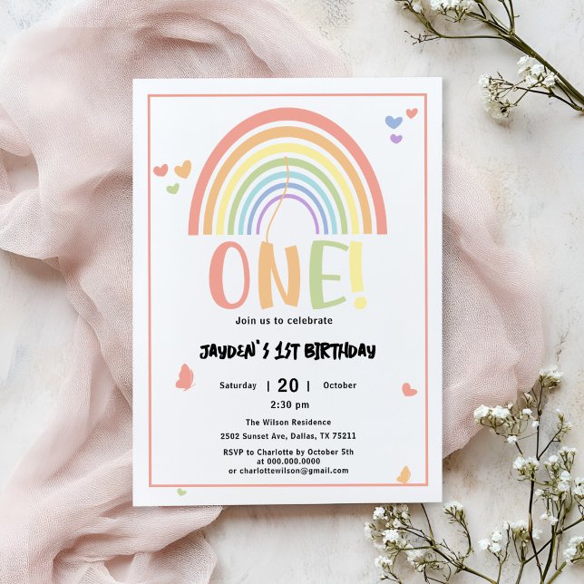 Cute Pastel Rainbow 1st Birthday Invitation (Creator Uploaded)