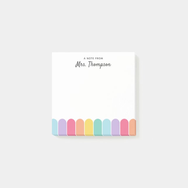 Cute Pastel Rainbow Arch Personalised Teacher Post-it Notes (Front)