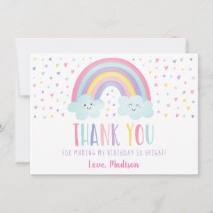 Cute Pastel Rainbow Clouds Birthday Thank You Card