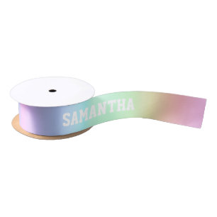 Cute Pastel Rainbow Custom Name Satin Ribbon