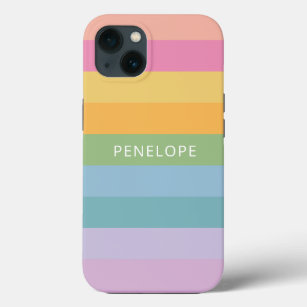 Cute Pastel Rainbow Geometric Stripes Personalised iPhone 13 Case