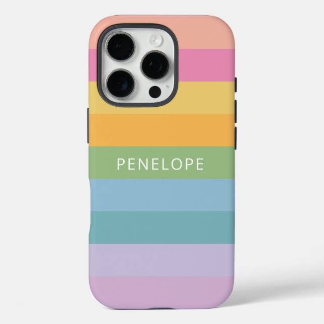 Cute Pastel Rainbow Geometric Stripes Personalised Case-Mate iPhone Case (Back)
