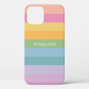 Cute Pastel Rainbow Geometric Stripes Personalised iPhone 12 Pro Case