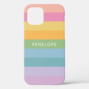 Cute Pastel Rainbow Geometric Stripes Personalised iPhone 12 Case