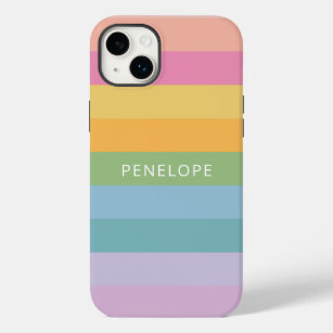 Cute Pastel Rainbow Geometric Stripes Personalised Case-Mate iPhone 14 Plus Case