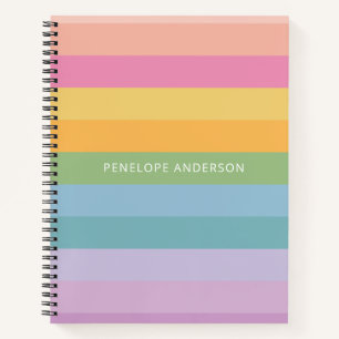 Cute Pastel Rainbow Geometric Stripes Personalised Notebook
