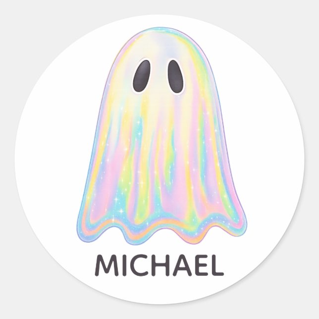 Cute Pastel Rainbow Ghost | Aesthetic Spooky Classic Round Sticker (Front)