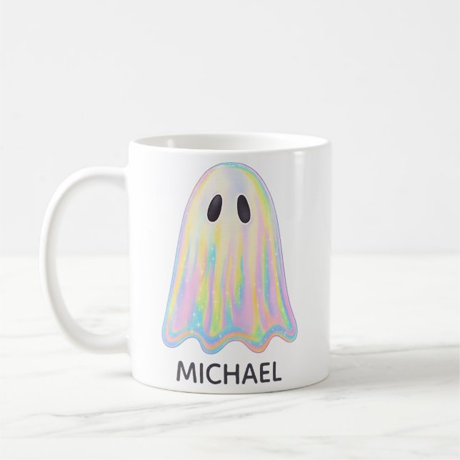 Cute Pastel Rainbow Ghost | Aesthetic Spooky Coffee Mug (Left)