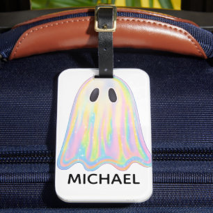 Cute Pastel Rainbow Ghost Aesthetic Spooky Luggage Tag