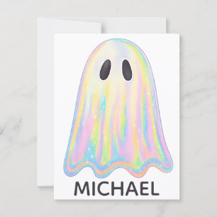 Cute Pastel Rainbow Ghost   Aesthetic Spooky Postcard