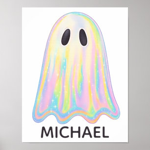 Cute Pastel Rainbow Ghost   Aesthetic Spooky Poster