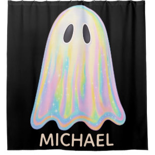 Cute Pastel Rainbow Ghost   Aesthetic Spooky Shower Curtain