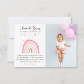 Cute Pastel Rainbow Girls Birthday Party Photo Tha Thank You Card (Front)