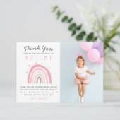 Cute Pastel Rainbow Girls Birthday Party Photo Tha Thank You Card (Standing Front)