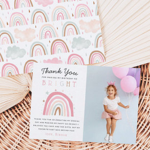 Cute Pastel Rainbow Girls Birthday Party Photo Tha Thank You Card
