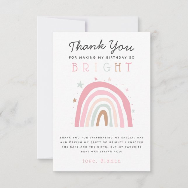 Cute Pastel Rainbow Girls Birthday Party Thank You Card (Front)
