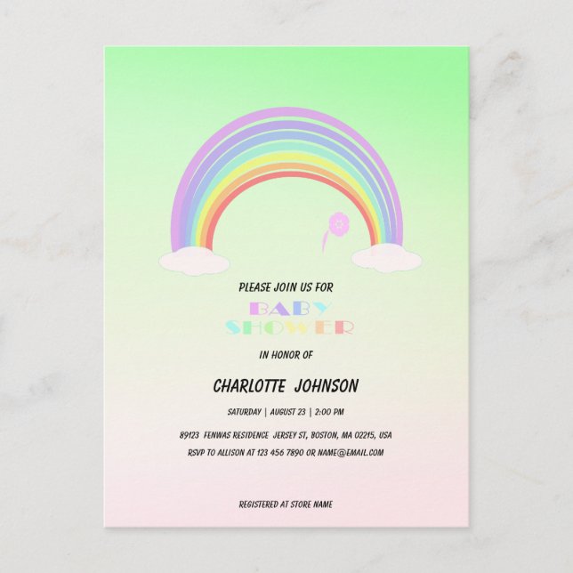 Cute Pastel Rainbow gradient flower Baby Shower Postcard (Front)