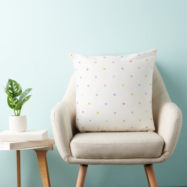 Cute Pastel Rainbow Heart Pattern Throw Pillow (Chair)