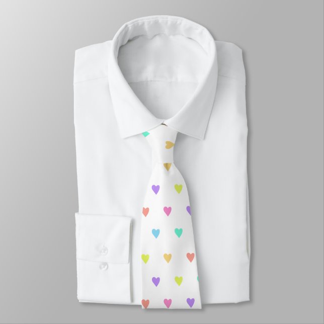 Cute Pastel Rainbow Hearts Pattern Tie (Tied)