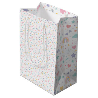 Cute Pastel Rainbow Hearts & Stars Seamless Patter Medium Gift Bag