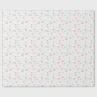 Cute Pastel Rainbow Hearts & Stars Seamless Patter Wrapping Paper