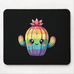 Cute Pastel Rainbow Kawaii Cactus Mouse Pad