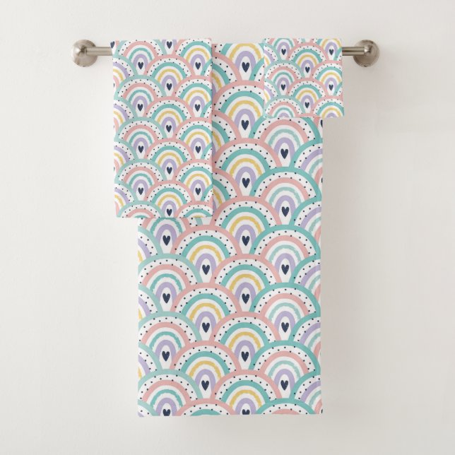 Cute Pastel Rainbow Pattern Bath Towel Set (Insitu)