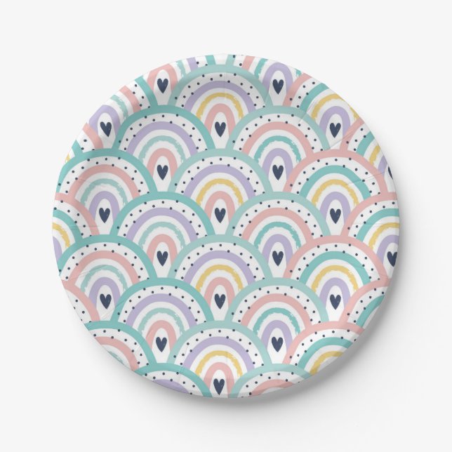 Cute Pastel Rainbow Pattern Paper Plates (Front)