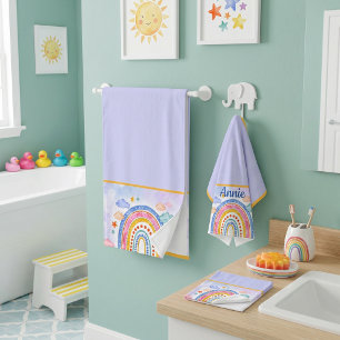 Cute pastel rainbow personalised bath towel set