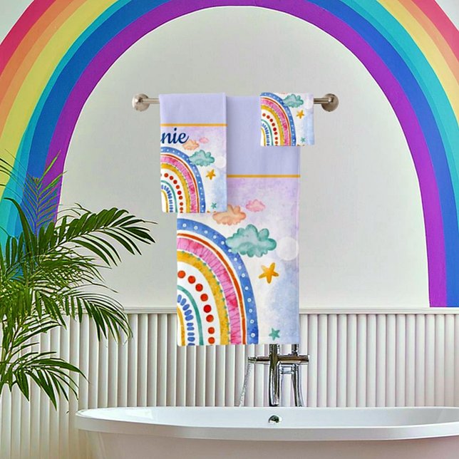 Cute pastel rainbow personalised  bath towel set (Creator Uploaded)