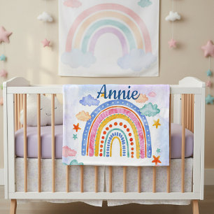Cute pastel rainbow personalised fleece blanket