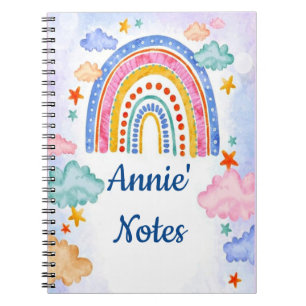 Cute pastel rainbow personalised  notebook