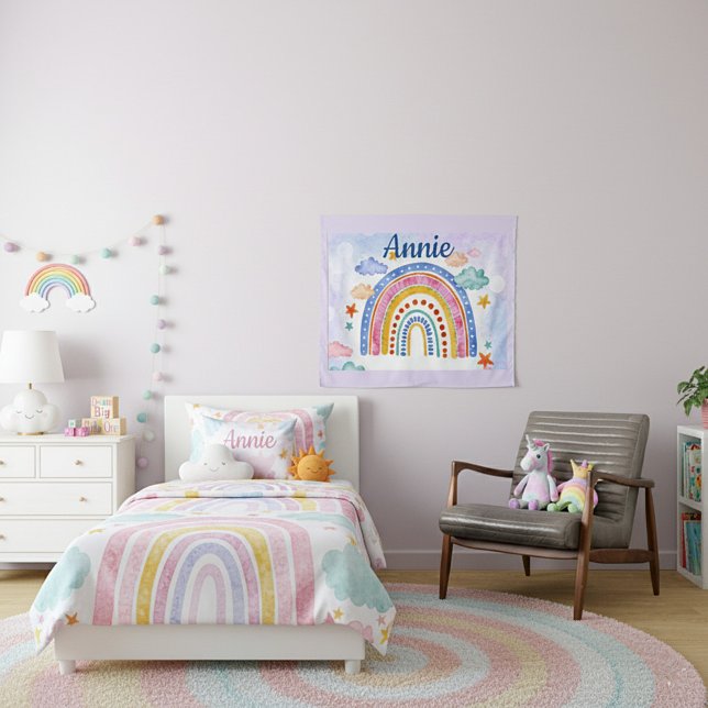 Cute pastel rainbow personalised  tapestry (Creator Uploaded)