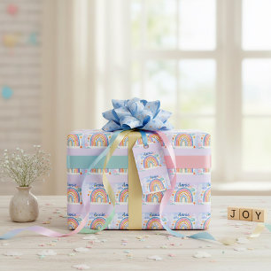 Cute pastel rainbow personalised wrapping paper