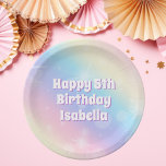 Cute Pastel Rainbow Sparkle Kids Birthday Party Paper Plate<br><div class="desc">Celebrate your little girl's birthday with these pretty pastel rainbow sparkle party paper plates that feature beautiful white letters with purple shadow for your child's name. This magical decor exemplifies the enchantment of childhood.</div>