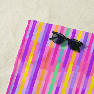 Cute Pastel Rainbow Stripes Beach Towel