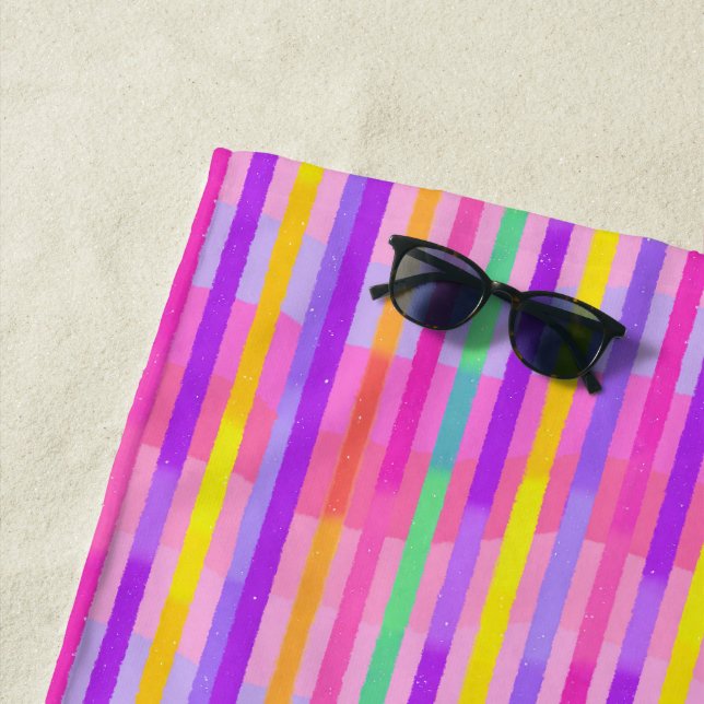Cute Pastel Rainbow Stripes Beach Towel (In Situ)