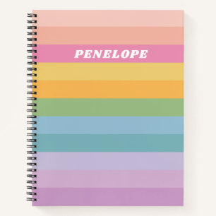 Cute Pastel Rainbow Stripes Personalised Name Notebook