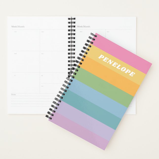 Cute Pastel Rainbow Stripes Personalised Name Planner (Display)