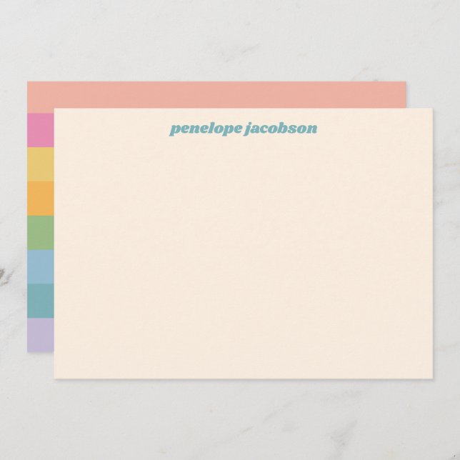 Cute Pastel Rainbow Stripes Retro Personalised Card (Front/Back)