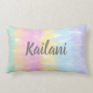 Cute Pastel Rainbow Tie Dye Stripes Name Lumbar Pi Lumbar Cushion