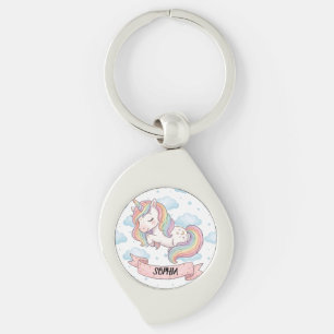 Cute Pastel Rainbow Unicorn Clouds Personalized Key Ring